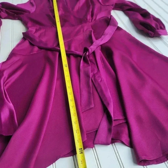 NWT Melonie T Plus Long Sleeve High-Low Fit Flare Dress Satin Mulberry Petite 6P - Picture 4 of 15